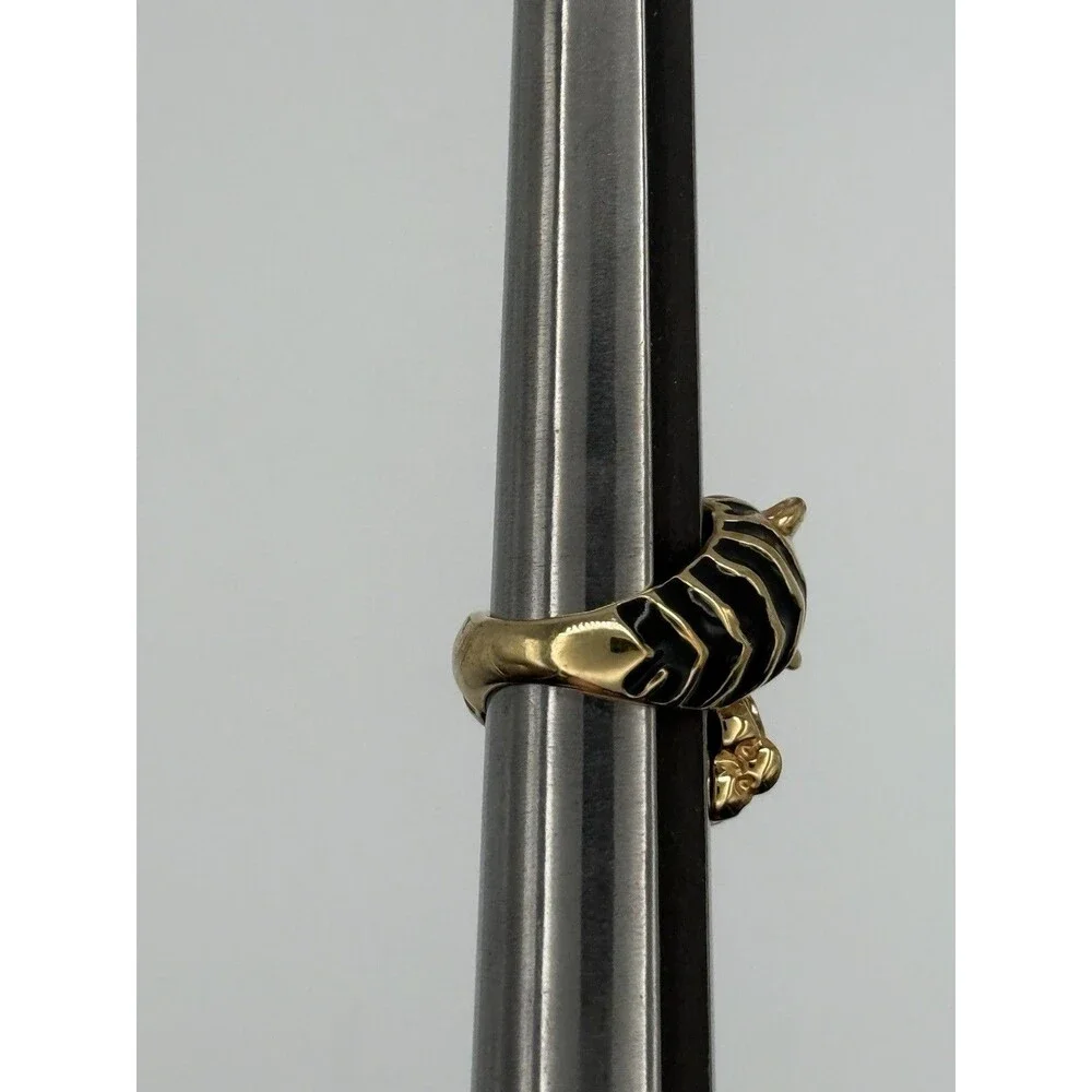 Gold Tone Cheetah Bypass Ring Cheetah Print Green Crystal Eyes China Sz 7.25